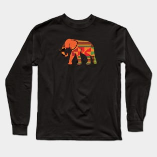 Elephant Animal with African Kente Pattern Long Sleeve T-Shirt